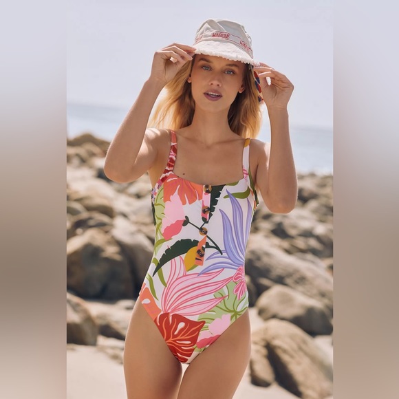 SOCIAL STANDARD BY SANCTUARY vibrant floral one piece swimsuit buttons size XL - Picture 1 of 13